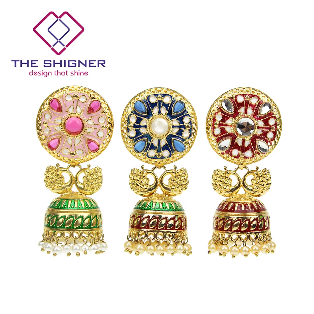 SHIGNER индийский болливуд дизайнер опал жемчуг Джайпур Meenakari Jhumka Jhumki серьги под
