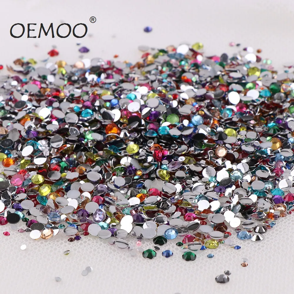 

1000pcs rhinestone resin Mix Color and Size Round Flatback Glue On Stones Nail Art Mobile Phone Gems