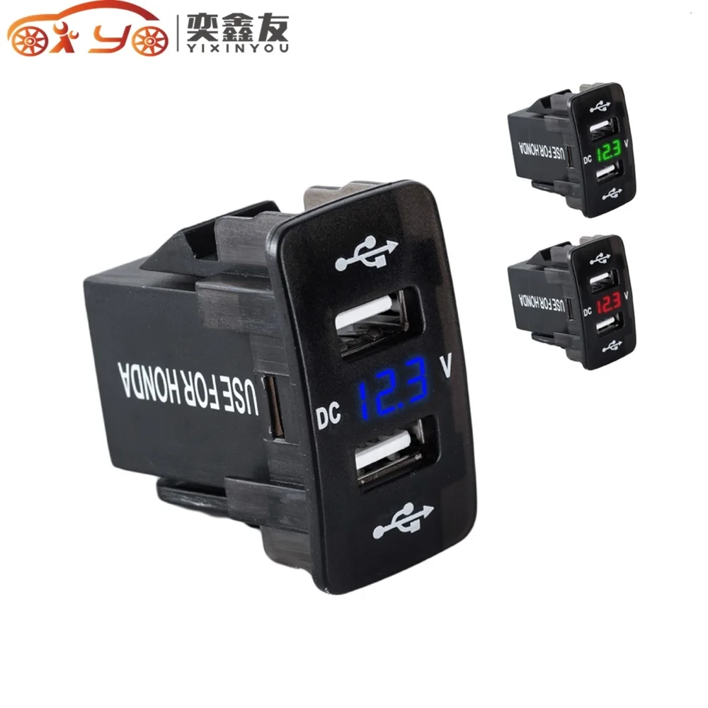 

50PCS For Honda 12V 24V Dual 2 Port USB Charger Socket Voltage Voltmeter Rocker Switch Panel