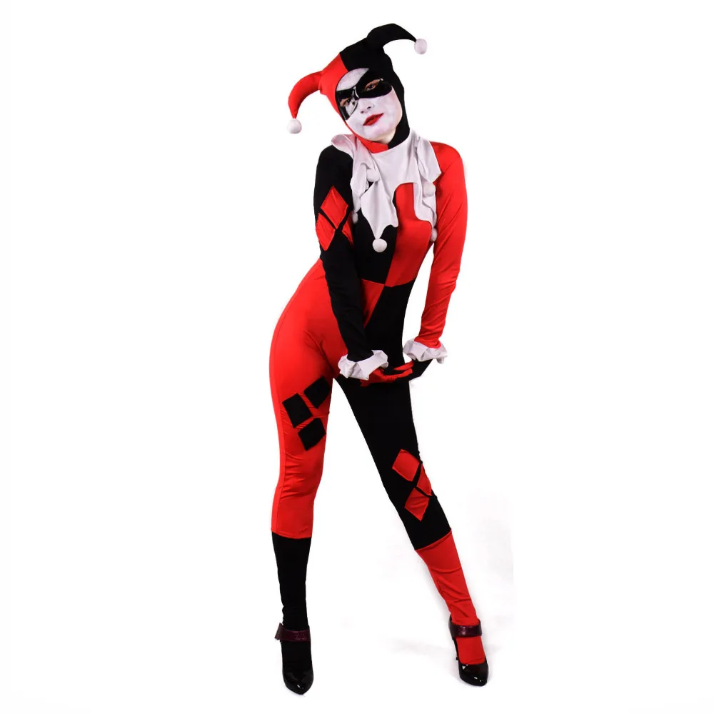 Новинка, самый популярный женский костюм Харли Квинн на Хэллоуин, сексуальный костюм супергероя клоуна для вечеринки, женская маска, боди