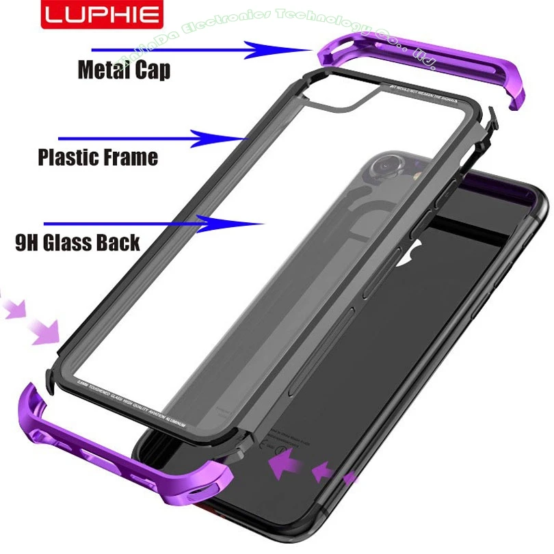 Чехол для IPhone X, 6, 6 S, 7, 8 Plus, роскошный чехол Luphie, алюминиевая металлическая рамка+ 9H стеклянная задняя крышка для iPhone8 IP731