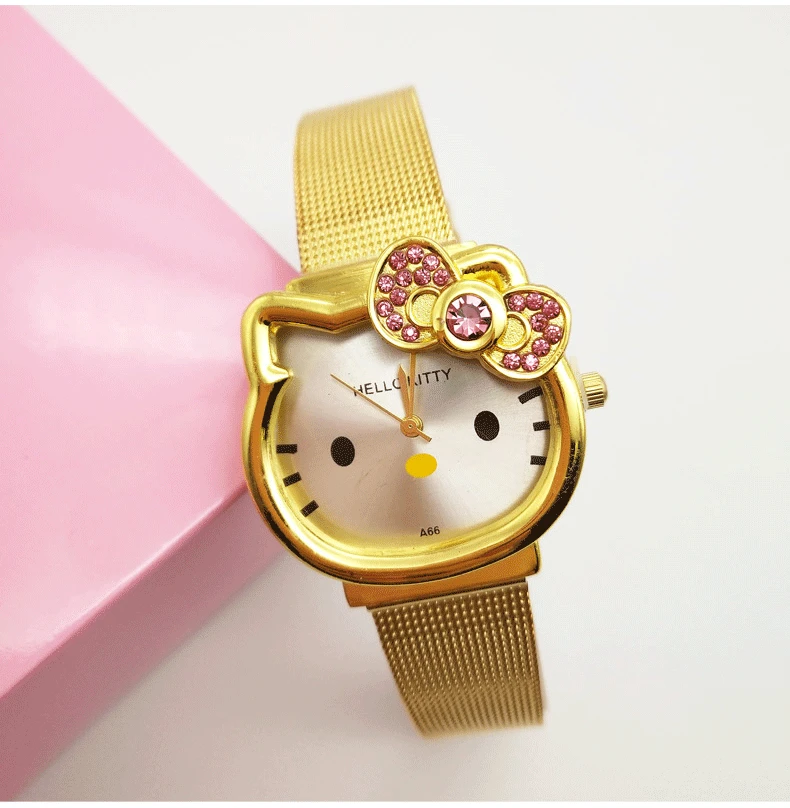Быстрая доставка 50 шт./лот сумасшедшая распродажа часы Hello Kitty стальной ремешок