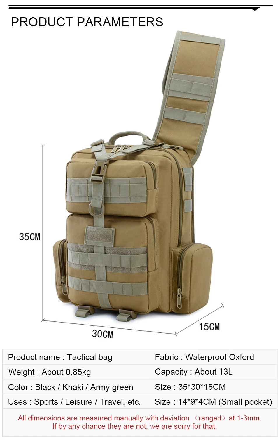 Outdoor Sports Tactical Bag Military Bags Assault Camouflage Bagpack Waterproof Shoulder Bag Pack Molle Messenger Chest Daypack (7)