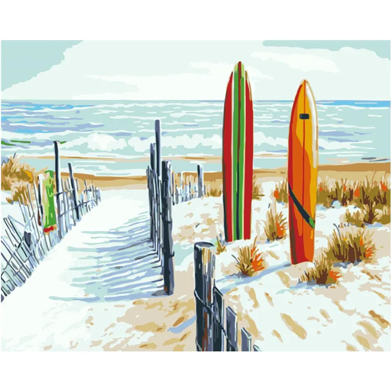 

Painting By Numbers DIY Dropshipping 40x50 50x65cm Fence by the seaside path Scenery Canvas Wedding Decoration Art picture Gift