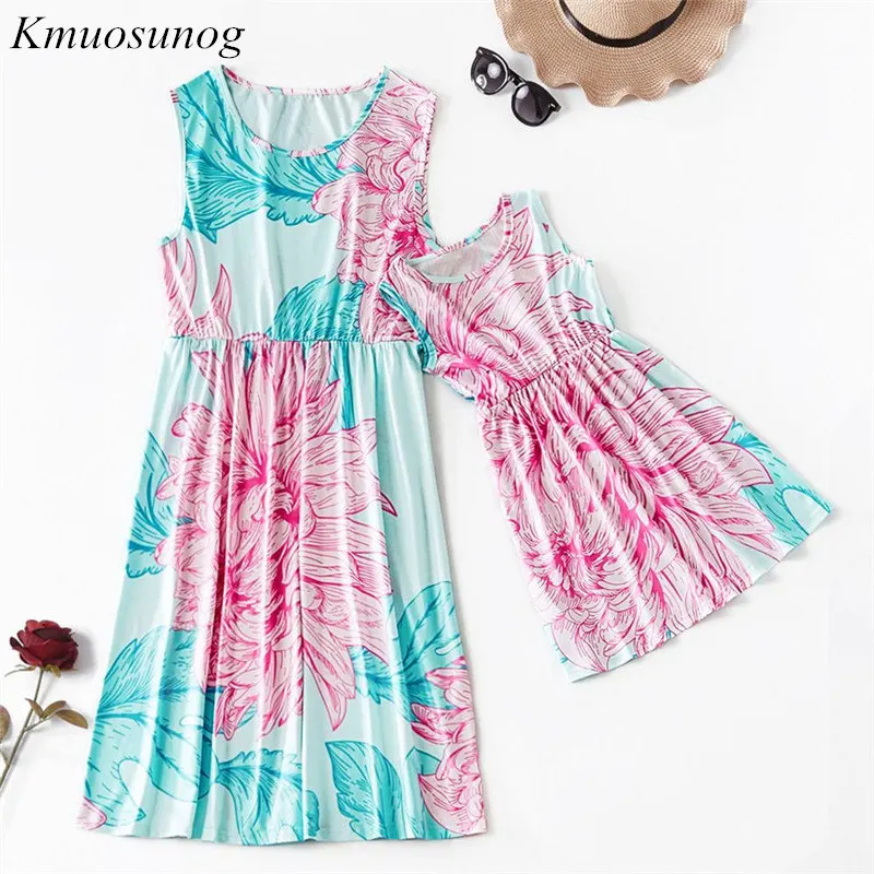 

Mommy and me Dresses Sleeveless Printed Tank Mini Dress 2019 Summer Mother and Daughter Clothes Matching family outfits C0458