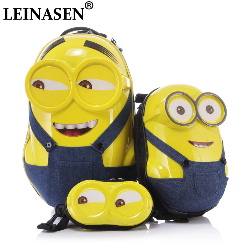 

2PCS/Set hot gift kids travel Child luggage children trolley,Cartoon 3D Minions backpack,cartoon pattern box custom suitcase