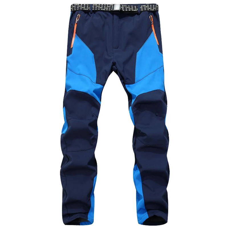 Зимняя верхняя одежда, брюки для мужчин, толстый флис, теплая водонепроницаемая ветровка, брюки для мужчин, s брюки, теплая мягкая оболочка, спортивная одежда, термоштаны - Цвет: Синий