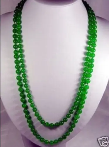 

8mm natural green stone beads Necklace 50" long Noble style Natural Fine jewe silver-jewelry