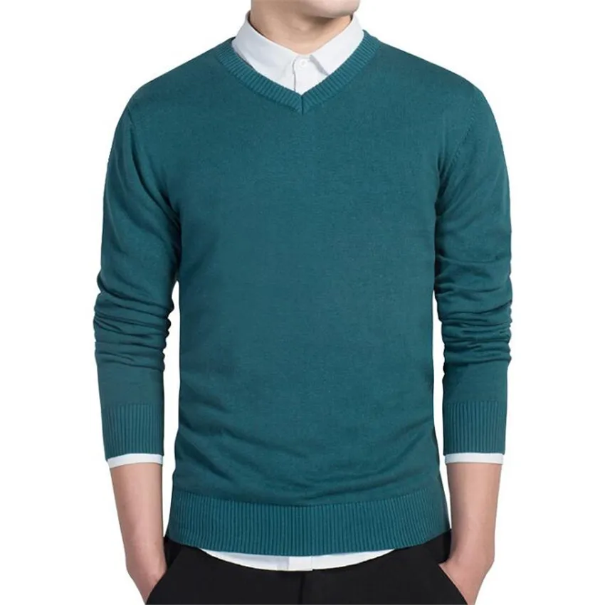 Мужские новые деловые повседневные однотонные мужские свитера с v-образным вырезом модные брендовые дышащие мужские свитера с длинными рукавами на рабочем месте