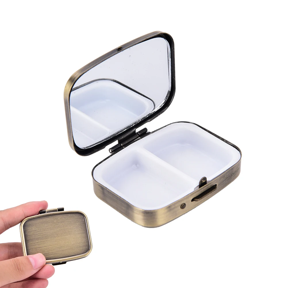 

Bronze Metal Rectangle 2 Grid Moistureproof Medicine Holder Pill Storage Box 56*44*15mm Metal Pill boxes