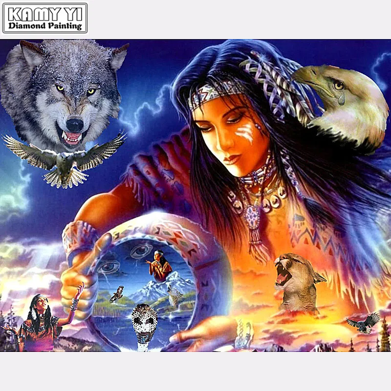 

Full Diamond 5D DIY Diamond Painting The Spirit Of Indian 3D Embroidery Cross Stitch Mosaic Painting Decor BK