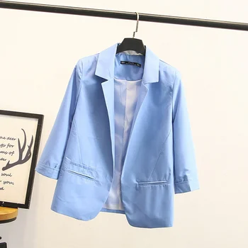 

2019 Suit Jacket Women's Spring and Autumn Solid Color Candy Color West Decoration Body Curled Seven-point Sleeve Small Suit