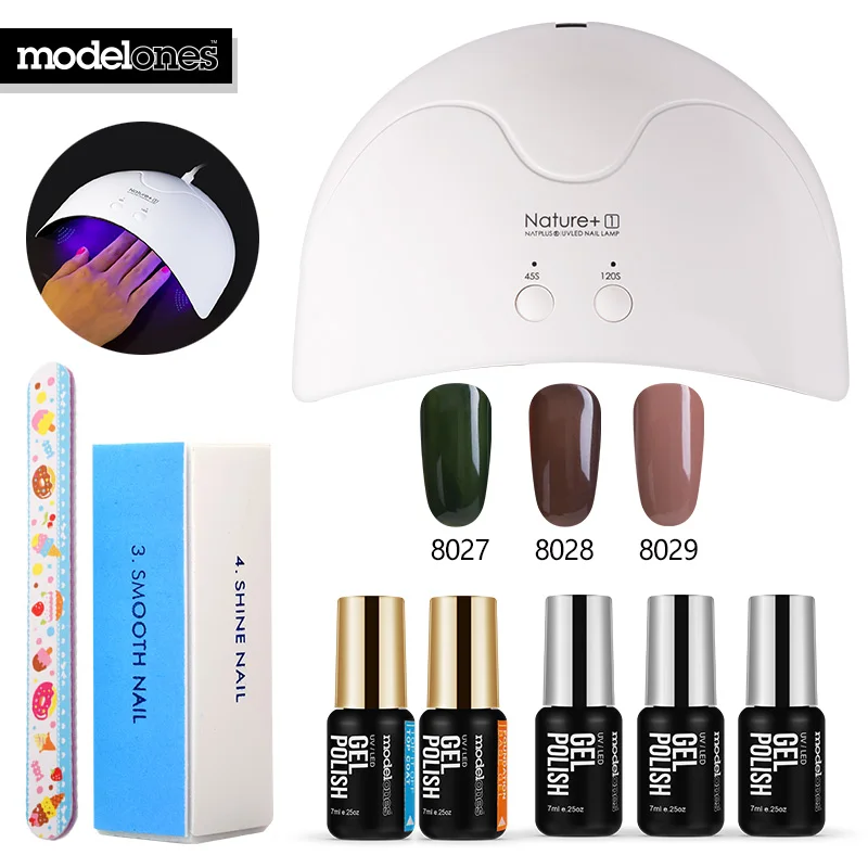 

Modelones 8Pcs/Lot Nature1 16W Led Lamp Nail Dryer Tools Set Pro UV Lamp Manicure Tools Nail Art 3 Colors Gel Polish In Set