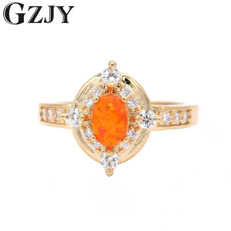 

GZJY Fashion Jewelry Charm Orange Fire Opal&Zircon Gold Color Wedding Ring For Women Wedding Anniversary Engagement Jewelry