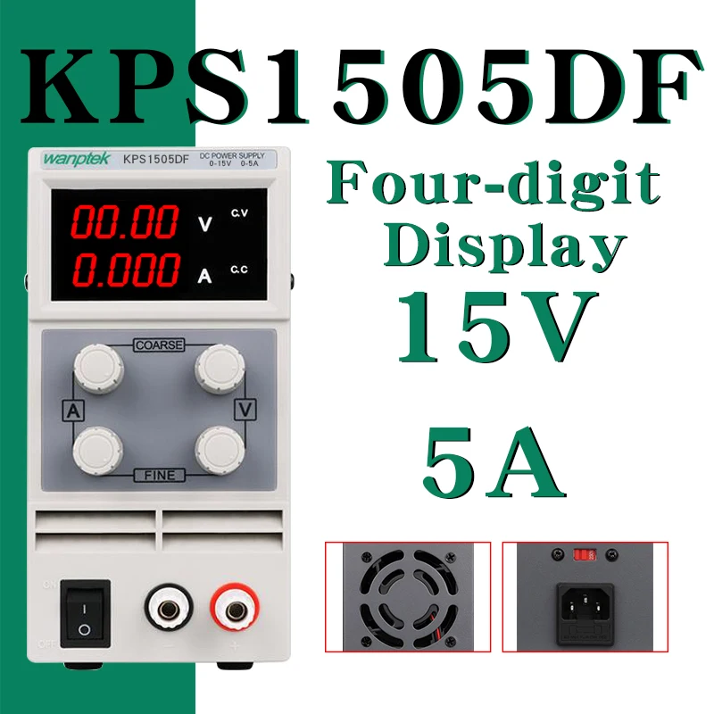 

DC Power Supply KPS1505DF Variable 15V 5A Adjustable Switching Regulated Power Supply Digital with Alligator Leads lab Equipment
