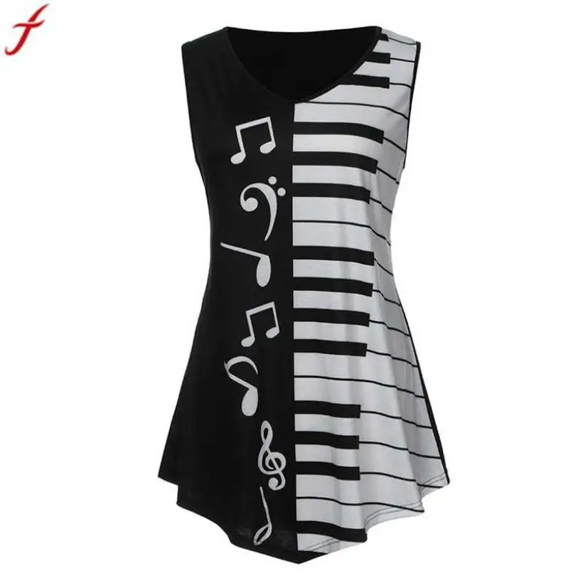 Women Sleeveless T Shirt Tops 2018 Summer Musical Notes Print Tank Tops ...