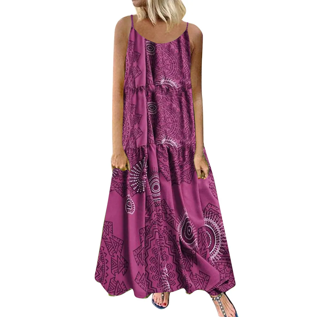 

Women Plus Size Maxi Dress Bohemian Floral Print Long Dresses Casual Sleeveless Cotton Linen Ethnic Loose Vestido Mujer Sundress