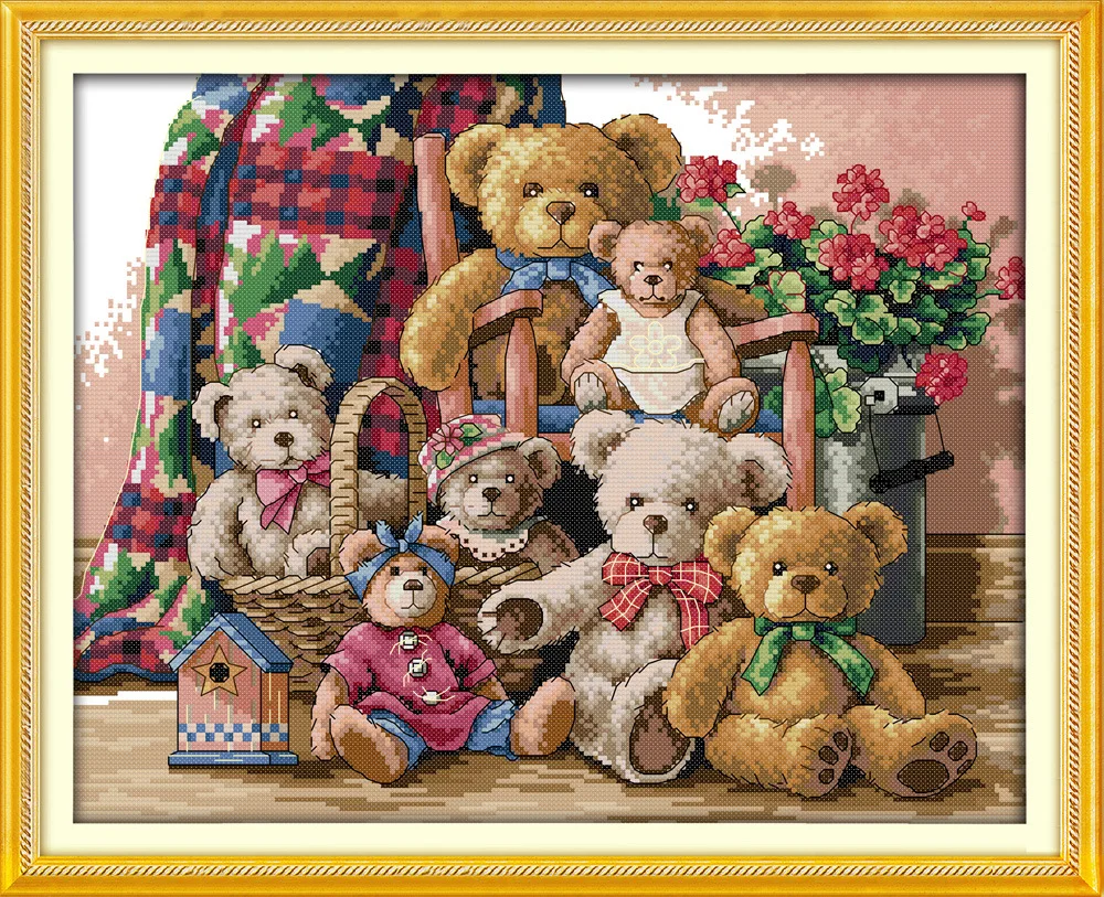 Серия Joy Sunday Teddy bear и серия bear Счетный Китайский Набор для вышивания крестиком Набор для вышивания рукоделие - Цвет: Синий