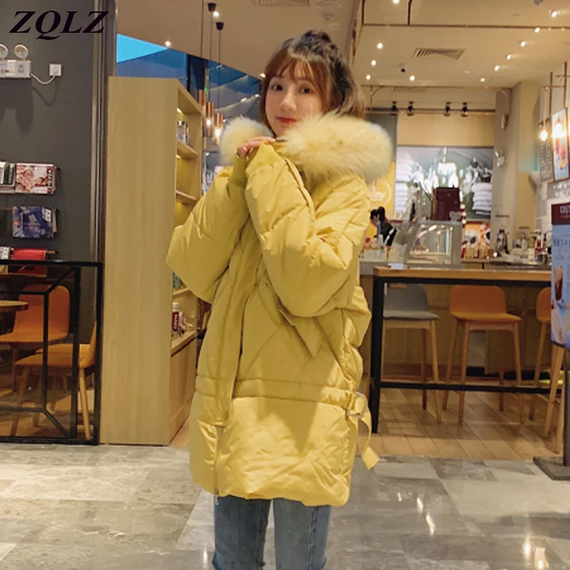 Best Zqlz 2019 Fashion Fur Collar Hooded Parka Mujer Plus Size Loose Long Coat Thickening Cotton Padded Warm Winter Jacket Women