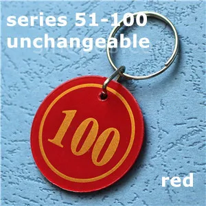 Акриловые пронумерованные бирки с кольцом для ключей, пластиковые диски серийные номера этикетки шкафчик для сауны багаж Чековая комната ID цифры карты ключевые бирки - Цвет: red series 51-100