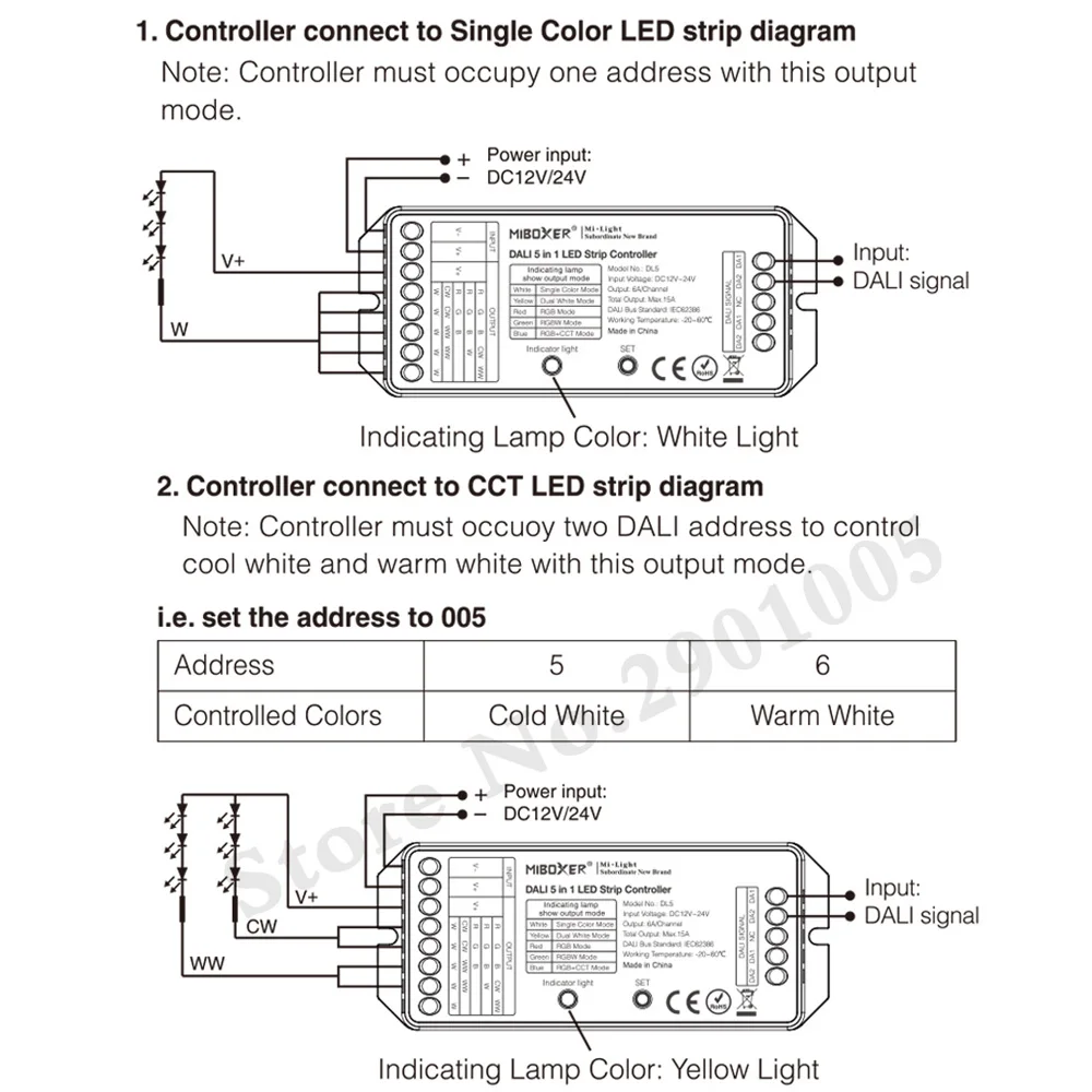 MiBOXER(milight)DL5 DALI 5 IN 1 LED Strip Controller 12~24V dimmer,Common anode Connection,Compatible with DALI Panel/DL-POW1