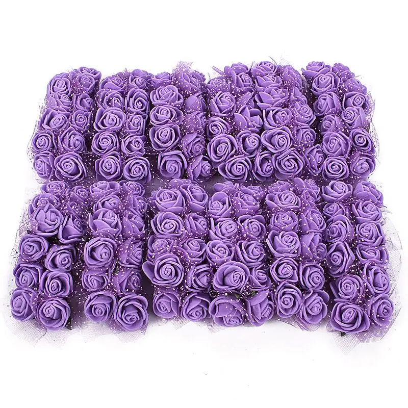 144 шт Искусственные цветы из пенопласта для дома, свадьбы, автомобиля, украшение, искусственный цветок Роза для рукоделия, букет, много цветов, хорошее качество - Цвет: Purple