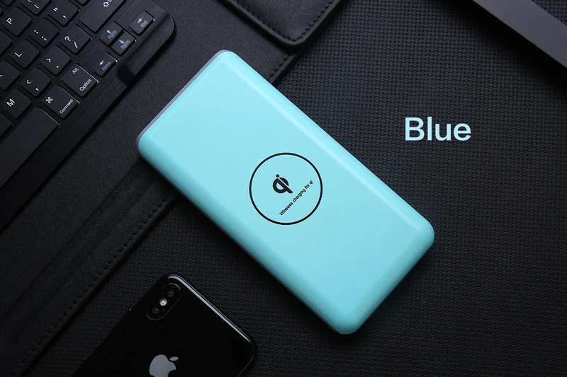 Беспроводное зарядное устройство power Bank 20000 мАч портативное зарядное устройство для мобильного телефона 2 usb быстрая Беспроводная зарядка power bank для samsung S9 Note 8 - Цвет: Blue