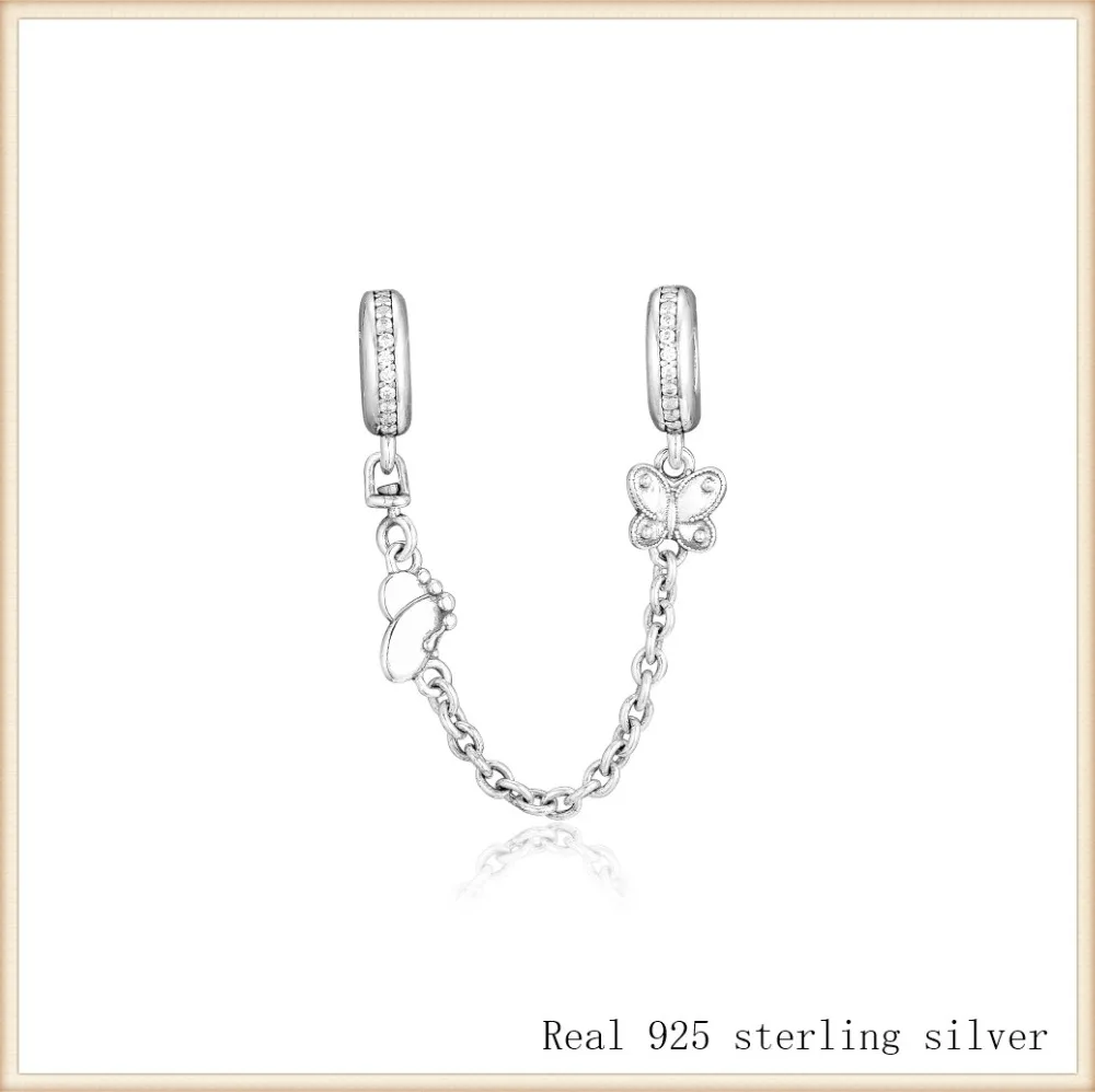 

Safety Chain 100% 925 Sterling Silver Decorative Butterflies Safety Chain Fit Bracelets DIY SY031