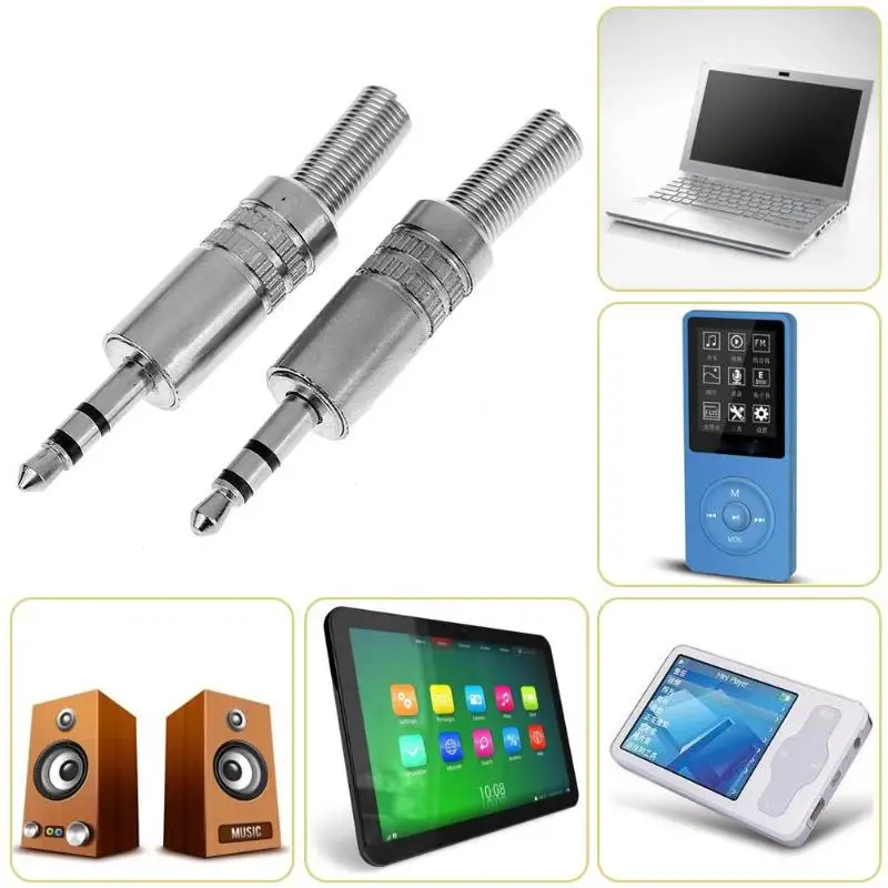 

2Pcs 1/8in Stereo Male Audio TRS Plated Jack Plug Adapter Connectors for Computers Laptops Tablets Mobile Phone Headsets 3.5mm