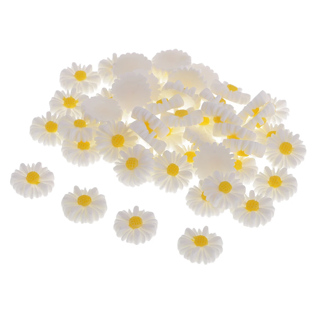 50pcs 13mm white yellow daisy flower resin flatback cabochon buttons  DIY jewelry phone decoration girls hair center bow making