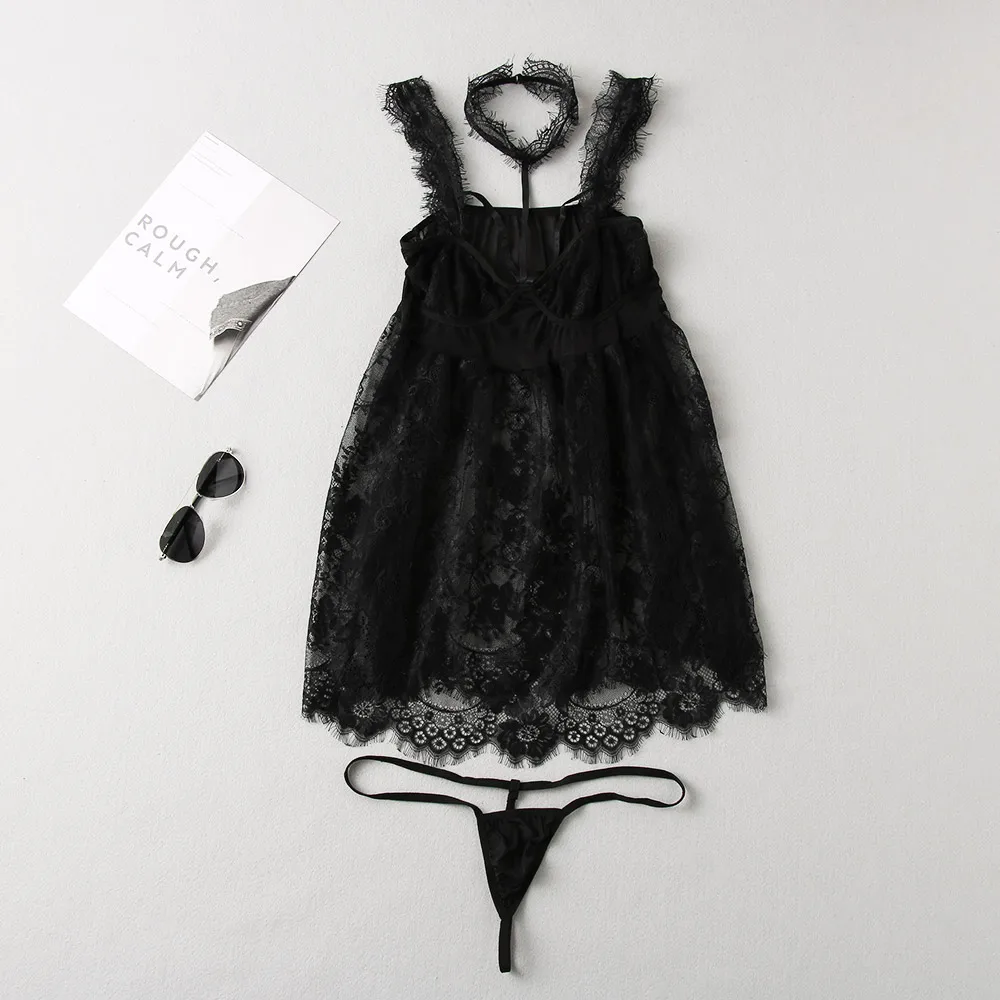 

Plus Size Sexy Erotic Nightdress Women Sexy Lingerie Female Girls Lace Floral Dress Deep V-Neck Nightdress Nightwear Sleepwear