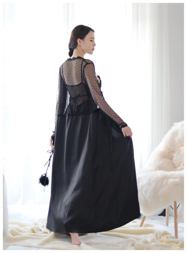 4 цвета кружевное атласное белье свадебное Длинное ночное платье ночные ...