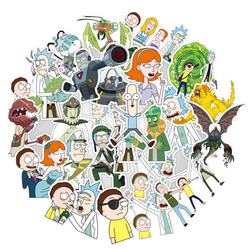 

12-110Pcs/Pack Rick And Morty Anime Stickers For Children Cartoon Waterproof Laptop Luggage Skateboard Stickers For Kids