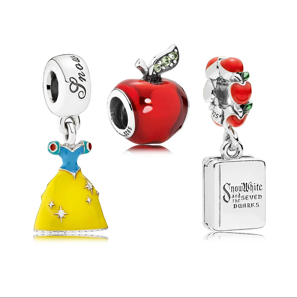 

2018 NEW Snow White Aad Seven Dwarfs Charm 925 Sterling Silver Apple skirt charm Fit pandora Bracelet Pendant DIY Jewelry