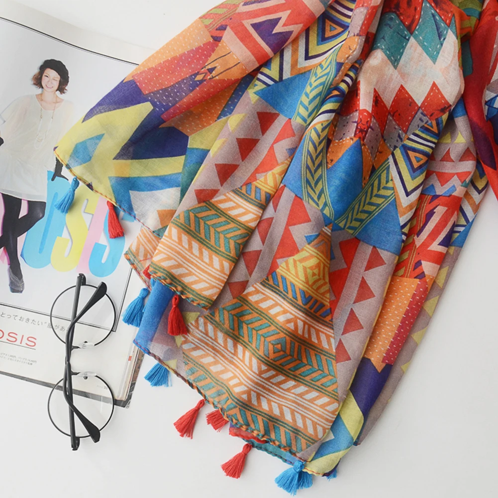 Модный женский цветной шарф с геометрическим узором, шаль для путешествий, Винтажный чехол