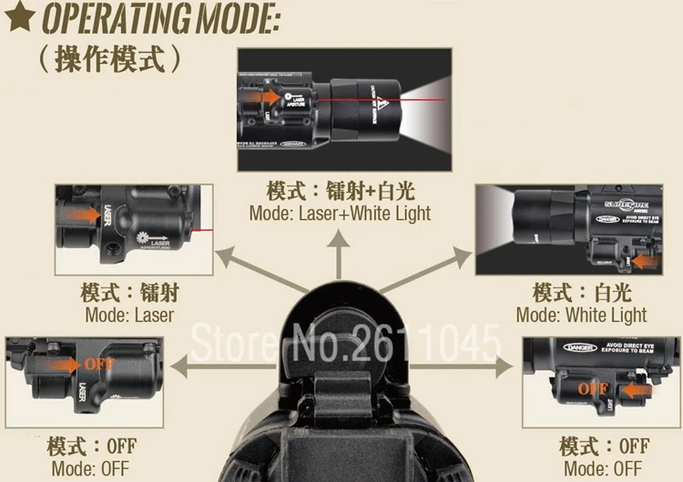 Элемент страйкбол X400 CREE ультра оружие светодиодный пистолет M4 винтовочный фонарь красный точечный Лазер X400U фонарь для ружья 20 мм рейку 450 люмен