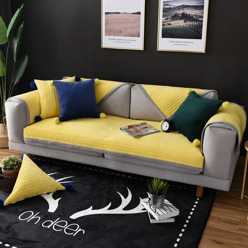Толстые короткие плюшевые чехлы для дивана желтые современные Чехлы для секционных диванов четыре сезона использование l-образного дивана полотенце 1 шт