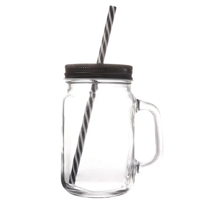 Креативная 500 мл соломенная каменная чашка летняя портативная чашка для сока стеклянная чашка для напитков с соломенной крышкой - Цвет: Black