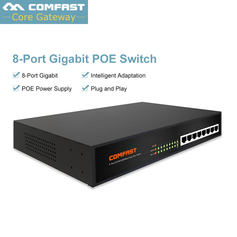 

48V POE switch Ethernet with 8 gigabit standardized Ports IEEE 802.3 af/at Suitable for IP camera/Wireless AP RJ45 Enterprise
