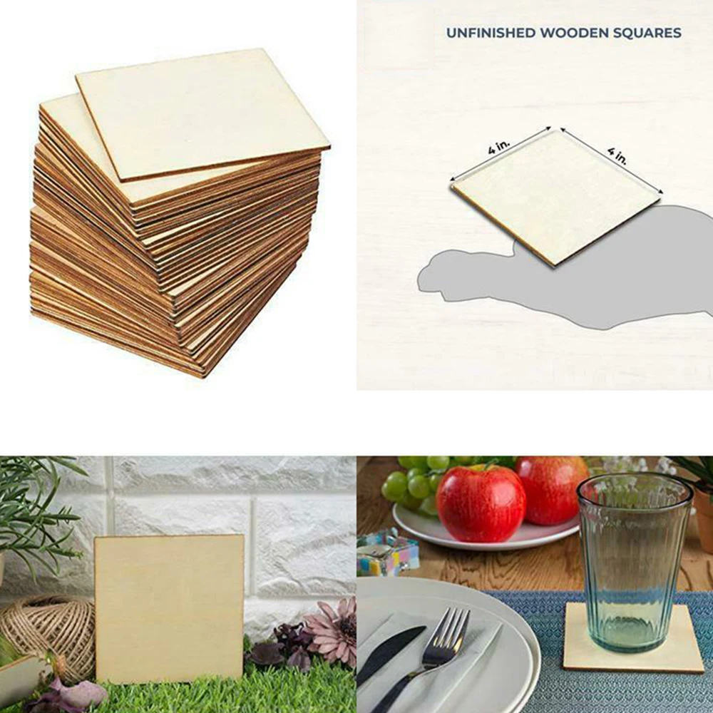 

36pcs DIY Environmentally Friendly Wooden Sandwich Painting Board Wood Square Craft Log Rounded Square Wooden Chips