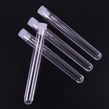 

10PCS 12x100mm Lab Clear Plastic Test Tube Round Bottom Tube Vial with Cap Office Lab Experiment Supplies