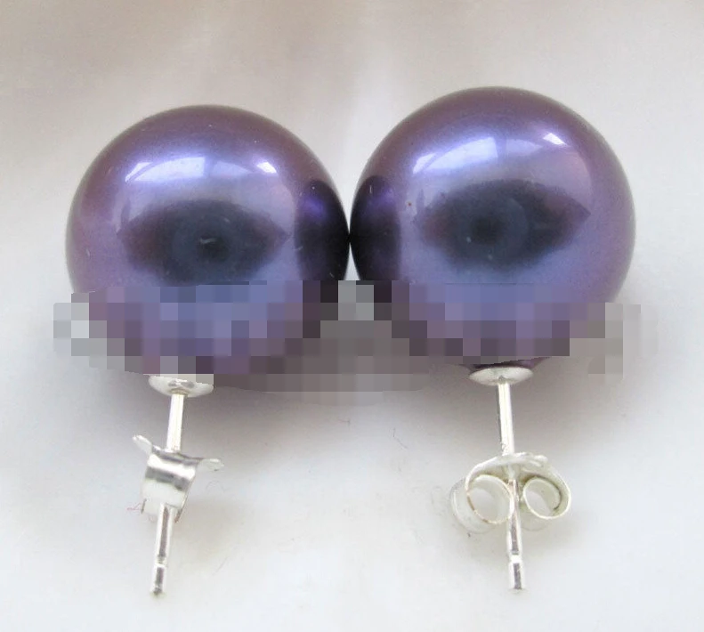 

hot sell new - 1116 deep blue perfect round sea shell pearl earring