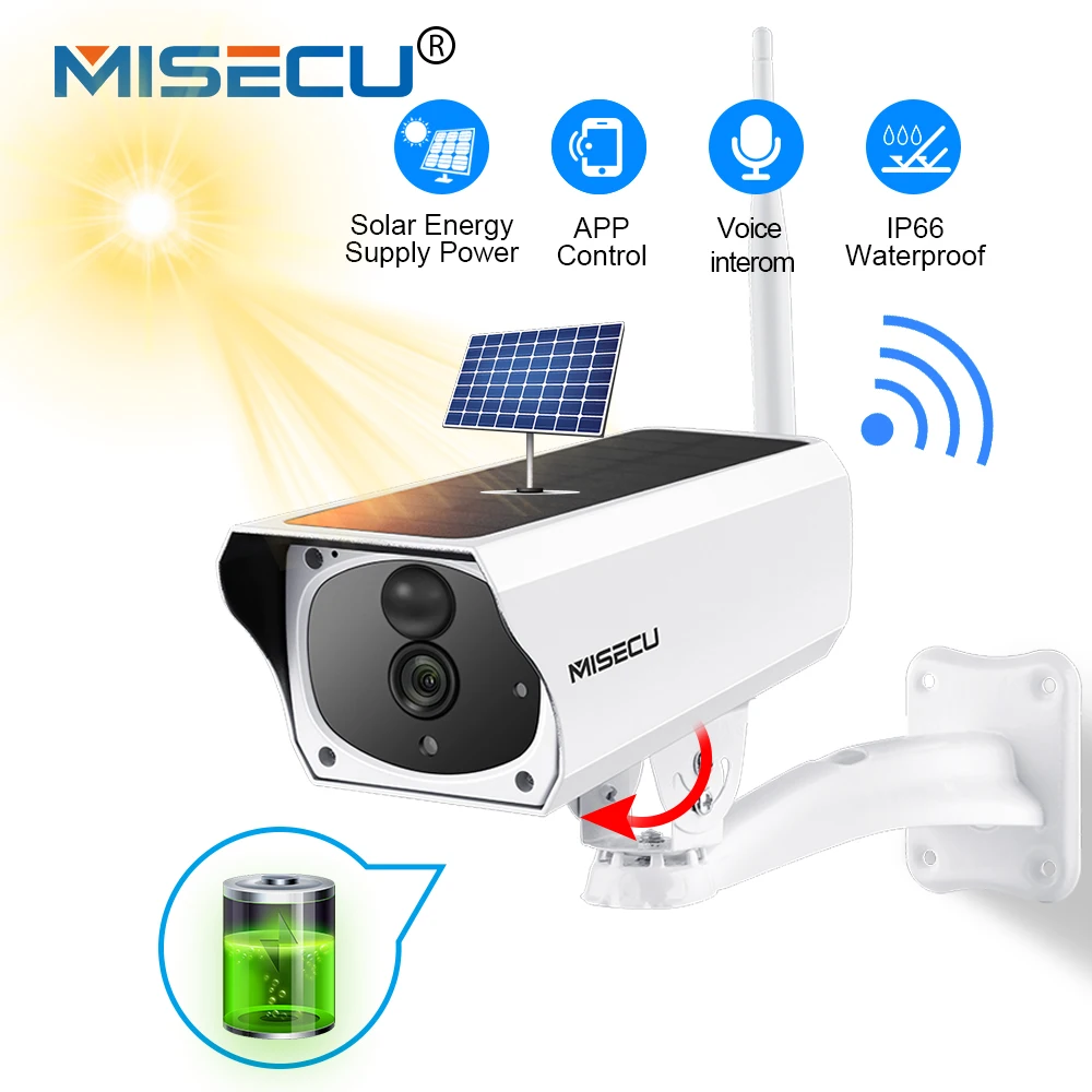 

MISECU 1080P Full HD Video Surveillance Outdoor Security Camera Solar Battery Charge WIFI IP Cameras Waterproof Audio PIR Motion