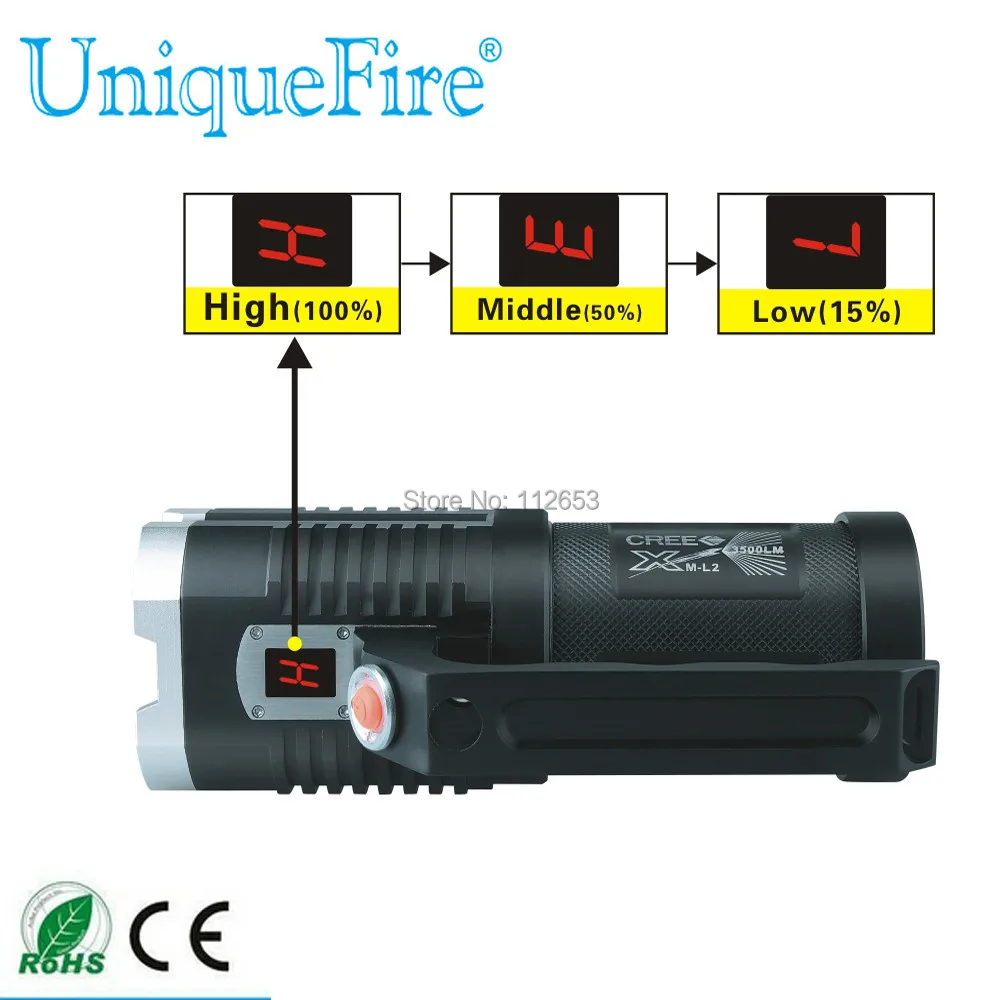 

High Power Digital Display Portable LED Flashlight UniqueFire 1400 5 Mode 5000 Lm 4* XM-L2 Torch Lamp For Camping Hiking