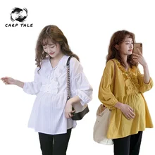 Maternity Shirts Long Sleeve Loose Blouses Tops Clothes for Pregnant Women Spring Autumn Pregnancy Clothing V-neck large size Maternity Shirts Long Sleeve Loose Blouses Tops Clothes for Pregnant Women Spring Autumn Pregnancy Clothing V-neck large size