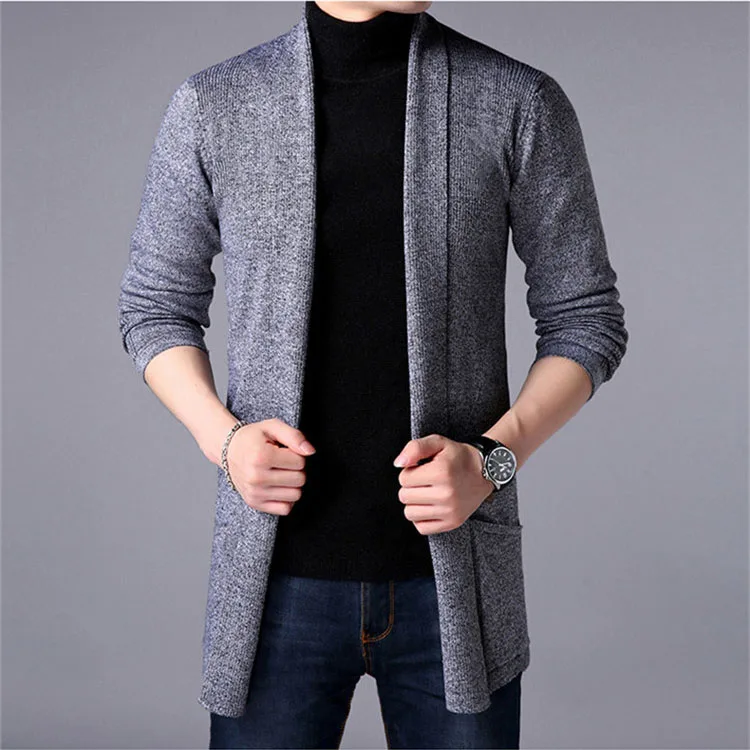 Мужская одежда, свитер, пальто, весна, свитер, пальто, длинный рукав, кардиган, тонкий свитер, длинная секция, большой размер, Мужское пальто - Цвет: Темно-серый