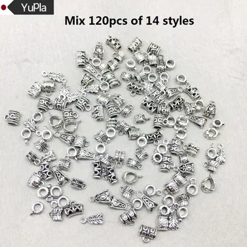 

HotSale Mix 100gram Antique Silver Pendant Clasp Necklace Connector Bail Beads Vintage Charm Jewelry Connectors for DIY Jewelry
