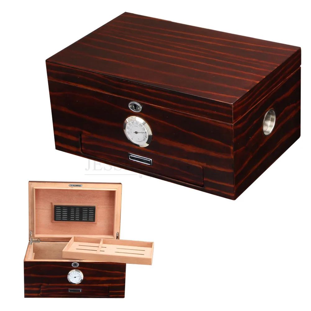 GALINER High end Red Gloss Cedar Cigar Humidor Box Lock Tobacco