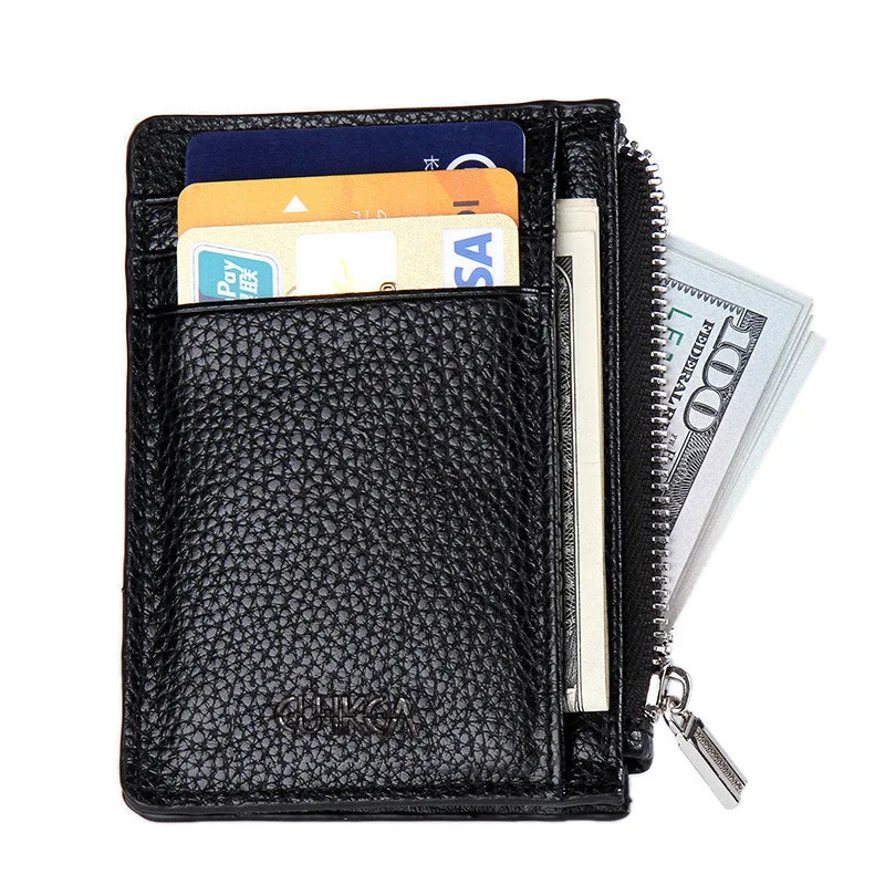 

CUIKCA High quality leather card wallets fashion women card holder men zipper credit card holder case FGS230