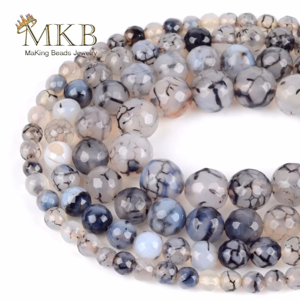 

Natural Round Faceted Black Dragon Vein Agates Stones Beads For Jewelry Making 4 6 8 10 12mm Spacer Beads Diy Women Jewellery